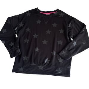 Terez Black Star Print Foil Cropped Crewneck Sweatshirt Women’s Size Large